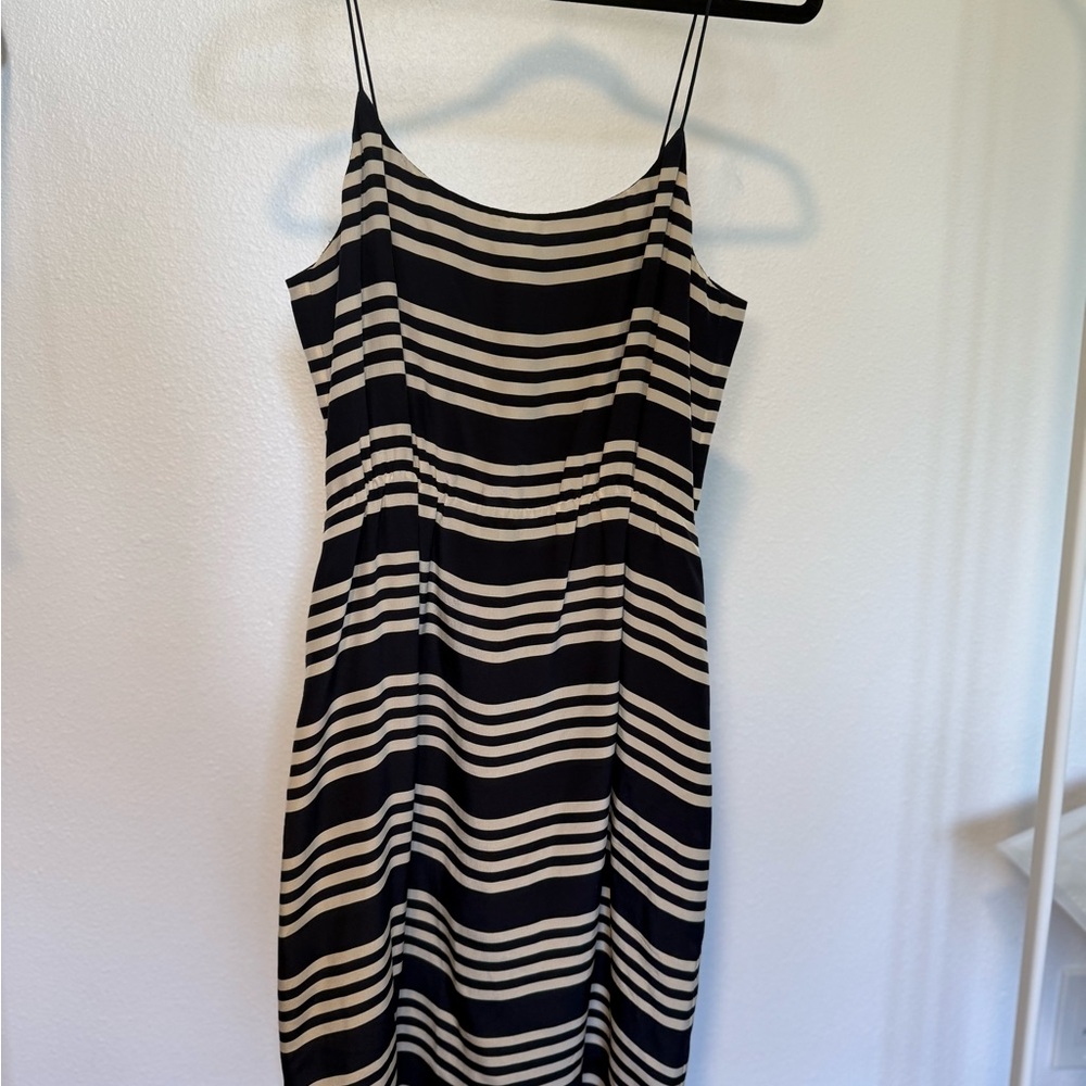 J CREW Black and White Silk Striped Dress